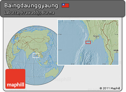 Savanna Style Location Map of Baingdaunggyaung, hill shading