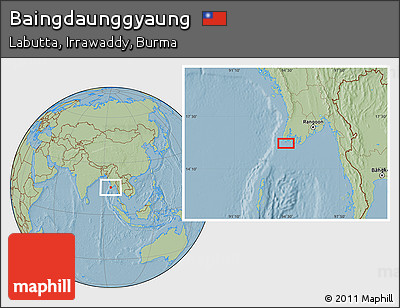 Savanna Style Location Map of Baingdaunggyaung, hill shading
