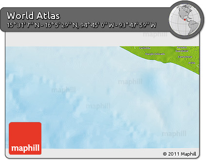 Physical 3D Map of the Area around 15° 48' 18" N, 94° 16' 30" W