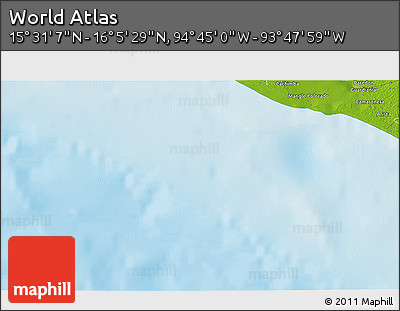 Physical 3D Map of the Area around 15° 48' 18" N, 94° 16' 30" W