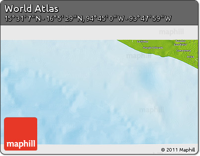Physical 3D Map of the Area around 15° 48' 18" N, 94° 16' 30" W