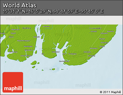 Physical 3D Map of the Area around 15° 48' 18" N, 95° 16' 30" E