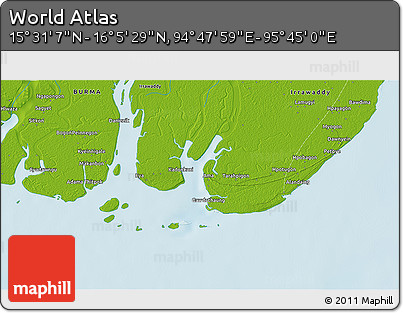 Physical 3D Map of the Area around 15° 48' 18" N, 95° 16' 30" E