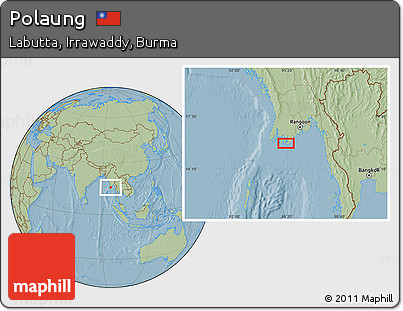 Savanna Style Location Map of Polaung, hill shading