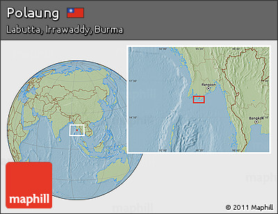 Savanna Style Location Map of Polaung, hill shading
