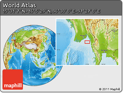 Physical Location Map of the Area around 15° 48' 18" N, 96° 58' 29" E