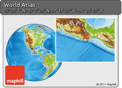 Physical Location Map of the Area around 15° 48' 18" N, 96° 49' 29" W