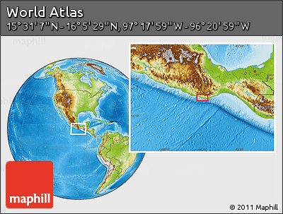 Physical Location Map of the Area around 15° 48' 18" N, 96° 49' 29" W