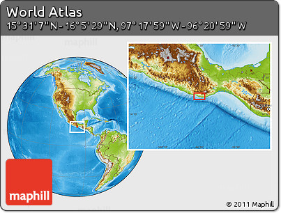 Physical Location Map of the Area around 15° 48' 18" N, 96° 49' 29" W