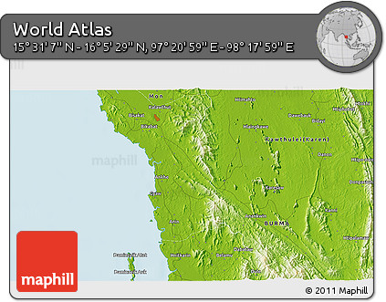 Physical 3D Map of the Area around 15° 48' 18" N, 97° 49' 29" E