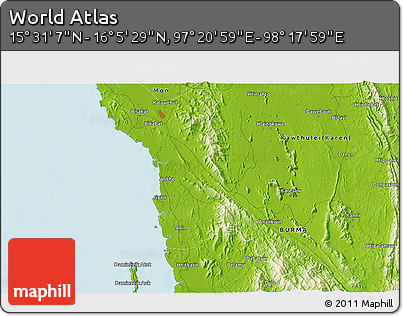 Physical 3D Map of the Area around 15° 48' 18" N, 97° 49' 29" E