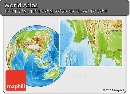 Physical Location Map of the Area around 15° 48' 18" N, 97° 49' 29" E