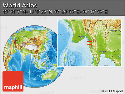 Physical Location Map of the Area around 15° 48' 18" N, 97° 49' 29" E
