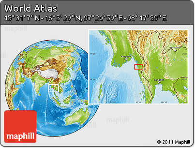 Physical Location Map of the Area around 15° 48' 18" N, 97° 49' 29" E