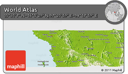 Physical Panoramic Map of the Area around 15° 48' 18" N, 97° 49' 29" E