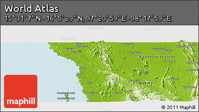 Physical Panoramic Map of the Area around 15° 48' 18" N, 97° 49' 29" E