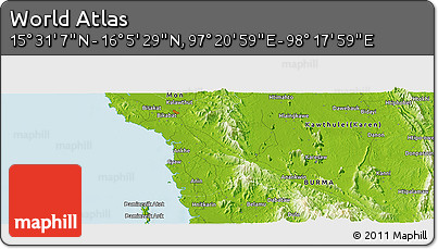 Physical Panoramic Map of the Area around 15° 48' 18" N, 97° 49' 29" E