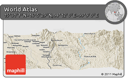 Shaded Relief Panoramic Map of the Area around 15° 48' 18" N, 98° 40' 30" E