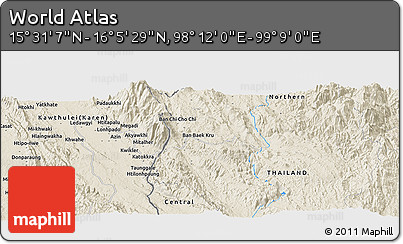 Shaded Relief Panoramic Map of the Area around 15° 48' 18" N, 98° 40' 30" E