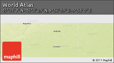 Physical Panoramic Map of the Area around 15° 48' 18" N, 9° 25' 30" E