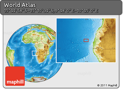 Physical Location Map of the Area around 15° 27' 46" S, 10° 16' 30" E