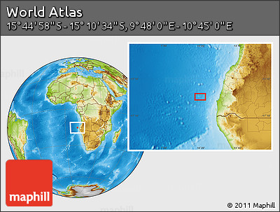 Physical Location Map of the Area around 15° 27' 46" S, 10° 16' 30" E