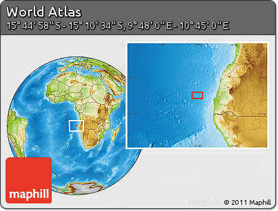 Physical Location Map of the Area around 15° 27' 46" S, 10° 16' 30" E
