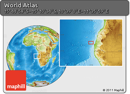 Physical Location Map of the Area around 15° 27' 46" S, 11° 7' 30" E