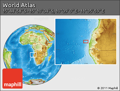 Physical Location Map of the Area around 15° 27' 46" S, 11° 7' 30" E