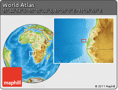 Physical Location Map of the Area around 15° 27' 46" S, 11° 7' 30" E
