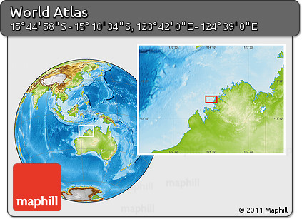 Physical Location Map of the Area around 15° 27' 46" S, 124° 10' 30" E