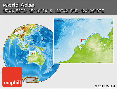 Physical Location Map of the Area around 15° 27' 46" S, 124° 10' 30" E