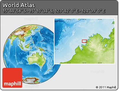 Physical Location Map of the Area around 15° 27' 46" S, 124° 10' 30" E