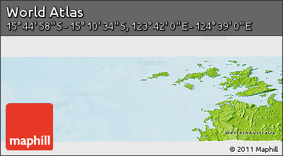 Physical Panoramic Map of the Area around 15° 27' 46" S, 124° 10' 30" E