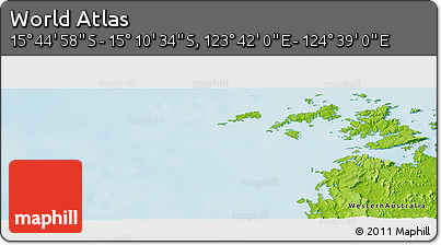 Physical Panoramic Map of the Area around 15° 27' 46" S, 124° 10' 30" E