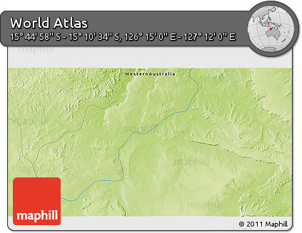 Physical 3D Map of the Area around 15° 27' 46" S, 126° 43' 29" E