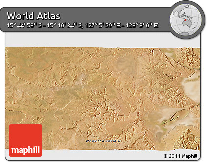 Satellite 3D Map of the Area around 15° 27' 46" S, 127° 34' 30" E