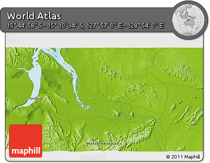 Physical 3D Map of the Area around 15° 27' 46" S, 128° 25' 30" E