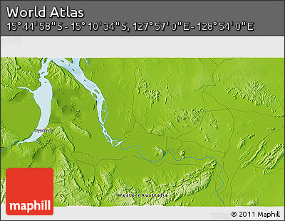 Physical 3D Map of the Area around 15° 27' 46" S, 128° 25' 30" E