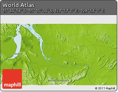 Physical 3D Map of the Area around 15° 27' 46" S, 128° 25' 30" E