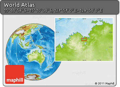 Physical Location Map of the Area around 15° 27' 46" S, 128° 25' 30" E