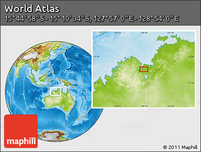 Physical Location Map of the Area around 15° 27' 46" S, 128° 25' 30" E