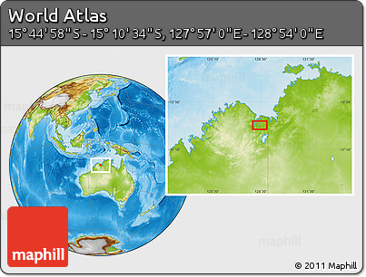 Physical Location Map of the Area around 15° 27' 46" S, 128° 25' 30" E