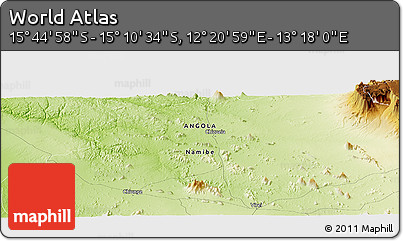Physical Panoramic Map of the Area around 15° 27' 46" S, 12° 49' 29" E