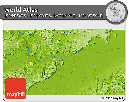 Physical 3D Map of the Area around 15° 27' 46" S, 130° 7' 30" E