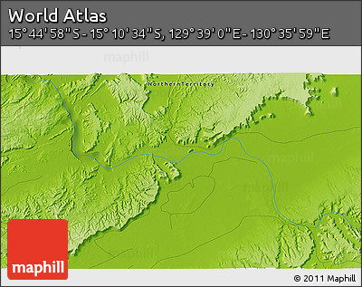 Physical 3D Map of the Area around 15° 27' 46" S, 130° 7' 30" E