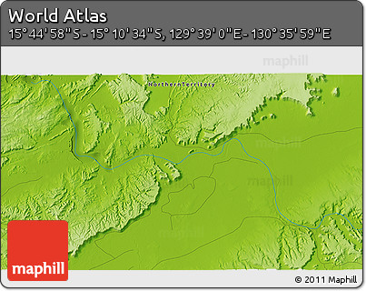 Physical 3D Map of the Area around 15° 27' 46" S, 130° 7' 30" E