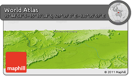 Physical Panoramic Map of the Area around 15° 27' 46" S, 130° 7' 30" E