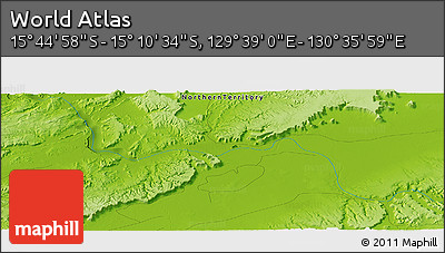 Physical Panoramic Map of the Area around 15° 27' 46" S, 130° 7' 30" E
