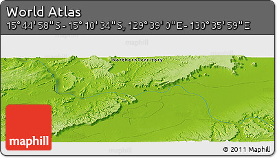 Physical Panoramic Map of the Area around 15° 27' 46" S, 130° 7' 30" E